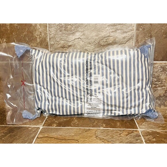 Blue and White Double Sided Lumbar Pillow Stripe Diamonds Tassels 10” x 18” New - Picture 7 of 7